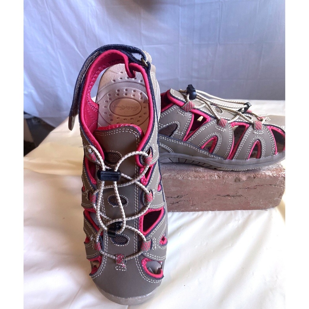 Eddie Bauer Mary Women's Leather‎ Hiking Sandals Brown Pink Bungee Size 8
